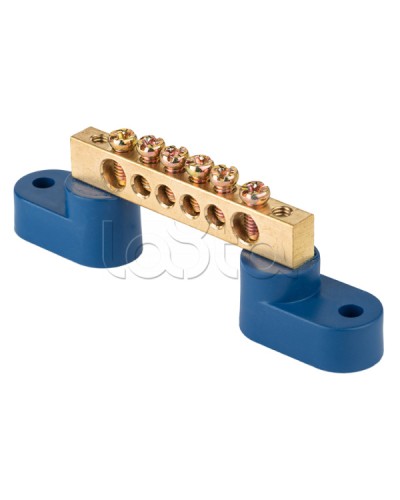 Шина 0 N (8х12мм) 6 отверстий латунь 2 синих угловых изолятора EKF PROxima (sn0-125-06-2) в Прокопьевске Аксессуары для стоек и шкафов Pintop.ru