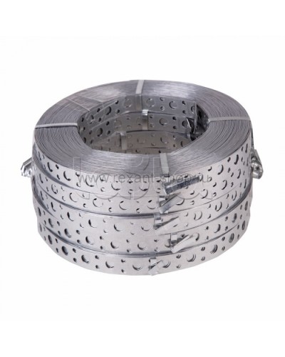 Лента полоса монтажная оцинкованная, перфорированная прямая 20 х 0,70 мм (рулон 25 м) REXANT (07-7107-4) в Прокопьевске Крепежные изделия Pintop.ru