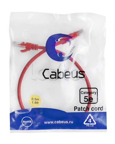 Патч-корд медный U/UTP кат.5е (0,5м) LSZH (красный) Cabeus (PC-UTP-RJ45-Cat.5e-0.5m-RD-LSZH) в Прокопьевске Патчкорды (медные) Pintop.ru