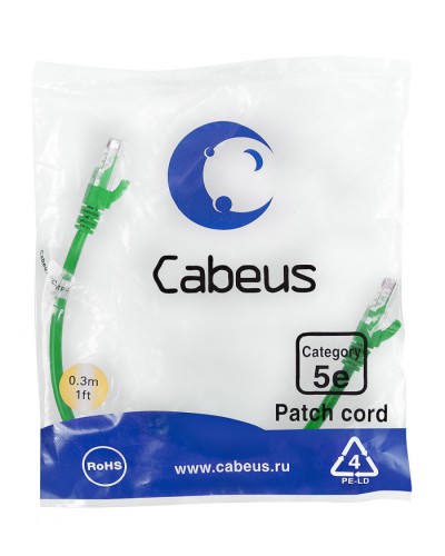 Патч-корд медный U/UTP кат.5е (0,3м) LSZH (зеленый) Cabeus (PC-UTP-RJ45-Cat.5e-0.3m-GN-LSZH) в Прокопьевске Патчкорды (медные) Pintop.ru