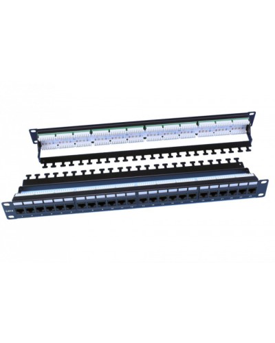 Патч-панель 19, 1U, 24 порта RJ-45, категория 6, Dual IDC, цвет черный Hyperline PP3-19-24-8P8C-C6-110D в Прокопьевске Патч панель Pintop.ru