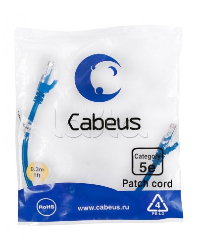 Патч-корд медный U/UTP кат.5е (0,3м) LSZH (синий) Cabeus (PC-UTP-RJ45-Cat.5e-0.3m-BL-LSZH) в Прокопьевске Патчкорды (медные) Pintop.ru
