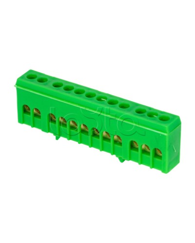 Шина 0 PE (6х9мм) 12 отверстий латунь зеленый изолированный корпус на DIN-рейку EKF PROxima (sn0-63-12-ig) в Прокопьевске Аксессуары для стоек и шкафов Pintop.ru