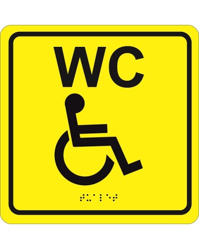 Табличка тактильная Hostcall MP-010Y3Туалет для инвалидов (200x200мм) желтый в Прокопьевске Система оповещения и трансляции Hostcall Pintop.ru
