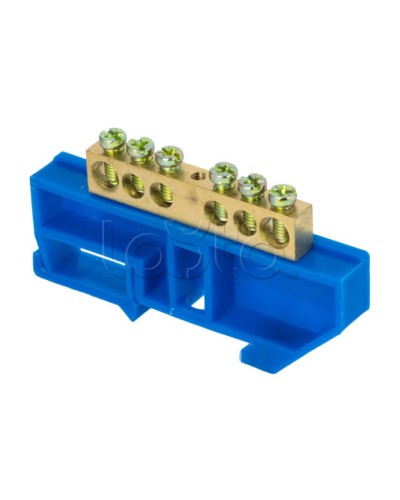 Шина 0 N (8х12мм) 6 отверстий латунь синий изолятор на DIN-рейку EKF PROxima (sn0-125-6-d) в Прокопьевске Клеммные колодки Pintop.ru