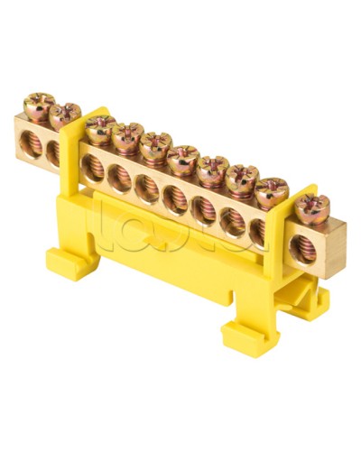Шина 0 PE (6х9мм) 10 отверстий латунь желтый изолятор тип Стойка на DIN-рейку EKF PROxima (sn0-63-10-sy) в Прокопьевске Клеммные колодки Pintop.ru