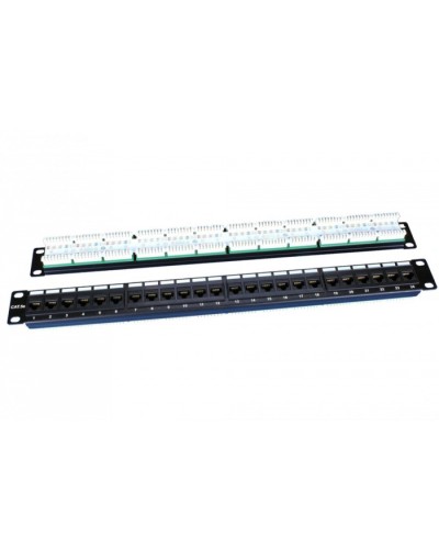 Патч-панель 19, 1U, 24 порта RJ-45, категория 5e, Dual IDC, ROHS, цвет черный Hyperline PP3-19-24-8P8C-C5E-110D в Прокопьевске Патч панель Pintop.ru