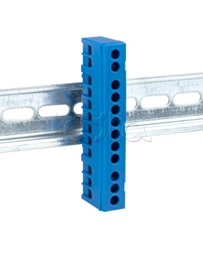 Шина 0 N (6х9мм) 12 отверстий латунь синий изолированный корпус на DIN-рейку EKF PROxima (sn0-63-12-ib) в Прокопьевске Клеммные колодки Pintop.ru