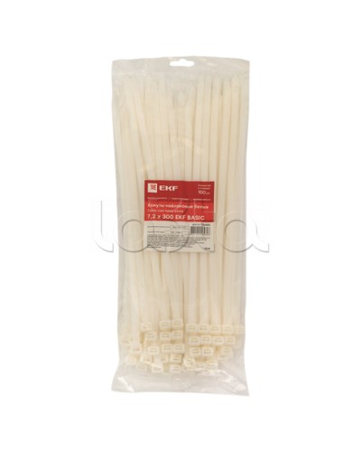 Хомут нейлоновый (7,2х300) (100шт.) EKF Basic (plc-c-7.2x300) в Прокопьевске Стяжки-хомуты Pintop.ru
