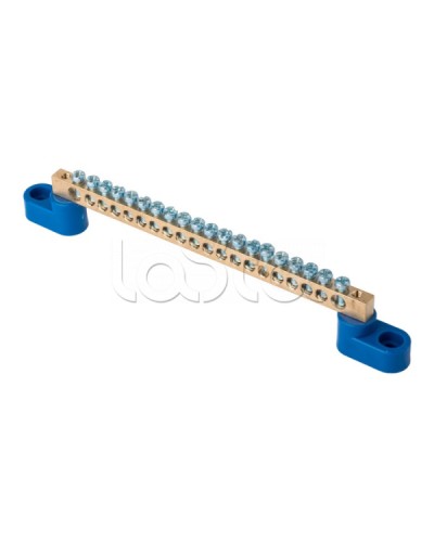 Шина 0 N (6х9мм) 20 отверстий латунь 2 синих угловых изолятора EKF PROxima (sn0-2-63-20) в Прокопьевске Аксессуары для стоек и шкафов Pintop.ru