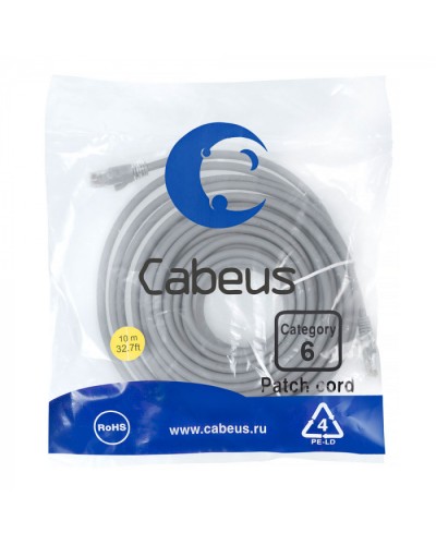 Патч-корд медный U/UTP кат.6 (10м) LSZH (серый) Cabeus (PC-UTP-RJ45-Cat.6-10m-LSZH) в Прокопьевске Патчкорды (медные) Pintop.ru