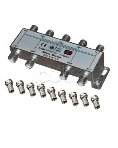 Делитель телевизионный ТВx8 + 9 шт. F BOX 5-1000 МГц Silver (5шт/уп) REXANT 05-6105 в Прокопьевске Системы видеонаблюдения Pintop.ru