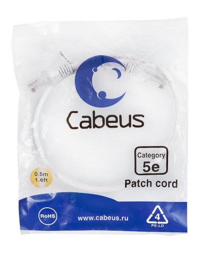 Патч-корд медный U/UTP кат.5е (0,5м) LSZH (белый) Cabeus (PC-UTP-RJ45-Cat.5e-0.5m-WH-LSZH) в Прокопьевске Патчкорды (медные) Pintop.ru