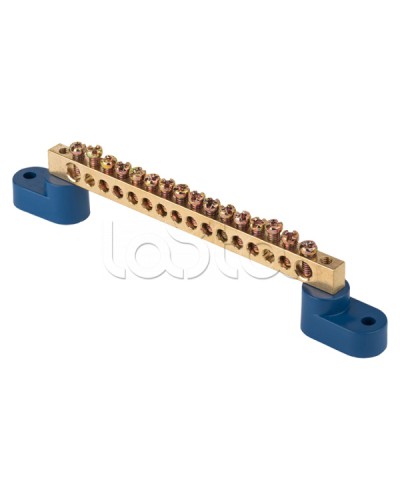 Шина 0 N (8х12мм) 16 отверстий латунь 2 синих угловых изолятора EKF PROxima (sn0-125-16-2) в Прокопьевске Клеммные колодки Pintop.ru