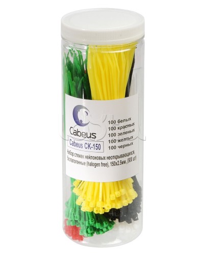 Набор стяжек нейлоновых неоткрывающихся, безгалогенные (halogen free), 150x2.5мм Cabeus CK-150 в Прокопьевске Стяжки-хомуты Pintop.ru