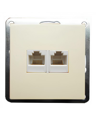 Розетка телефонная двойная 2хRJ-11 с накладкой (бежевый) LK60 (865601) в Прокопьевске Розетки компьютерные и телефонные Pintop.ru