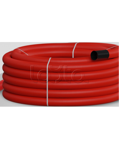 NR063 Двустен. труба ПНД гибкая откр. прокладки, SN18, с зондом, D63мм (50м) красн. Экопласт (801063HFR-UF-RD) в Прокопьевске Труба гофрированная Pintop.ru