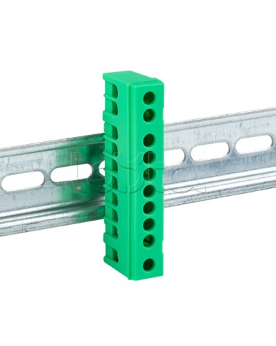 Шина 0 PE (6х9мм) 10 отверстий латунь зеленый изолированный корпус на DIN-рейку EKF PROxima (sn0-63-10-ig) в Прокопьевске Клеммные колодки Pintop.ru