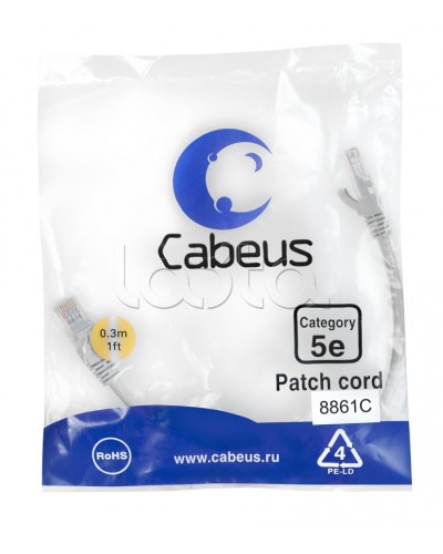 Патч-корд медный U/UTP кат.5е (0,3м) LSZH (белый) Cabeus (PC-UTP-RJ45-Cat.5e-0.3m-WH-LSZH) в Прокопьевске Патчкорды (медные) Pintop.ru