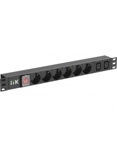 ITK 6 розеток нем. ст. + 2 С13 LED 1U вх. С14 алюмин.(PH12-6D2C133) в Прокопьевске Блоки розеток Pintop.ru