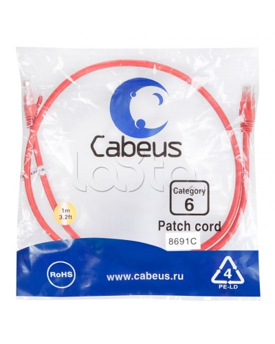 Патч-корд UTP, категория 6, 1 м, неэкранированный, красный Cabeus PC-UTP-RJ45-Cat.6-1m-RD в Прокопьевске Патчкорды (медные) Pintop.ru