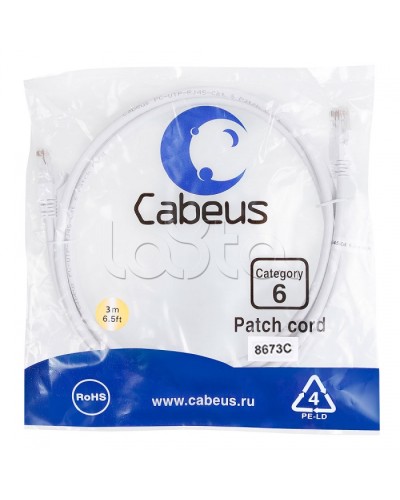 Патч-корд UTP, категория 6, 3 м, неэкранированный, белый Cabeus PC-UTP-RJ45-Cat.6-3m-WH в Прокопьевске Патчкорды (медные) Pintop.ru