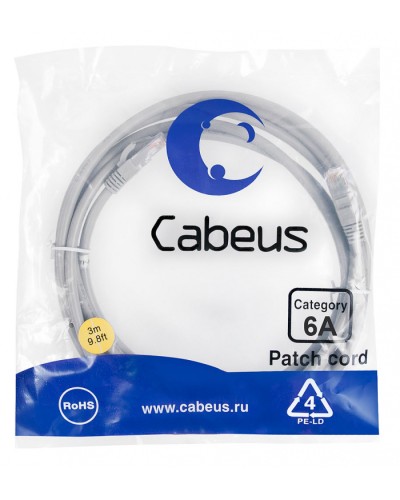 Шнур коммутационный 2xRJ-45/8P8C U/UTP кат.6a (3 м) Cabeus PC-UTP-RJ45-Cat.6a-3m-LSZH в Прокопьевске Патчкорды (медные) Pintop.ru