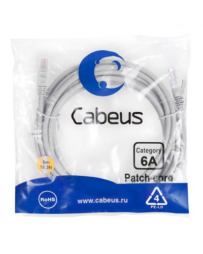 Шнур коммутационный 2xRJ-45/8P8C U/UTP кат.6a (5 м) Cabeus PC-UTP-RJ45-Cat.6a-5m-LSZH в Прокопьевске Патчкорды (медные) Pintop.ru