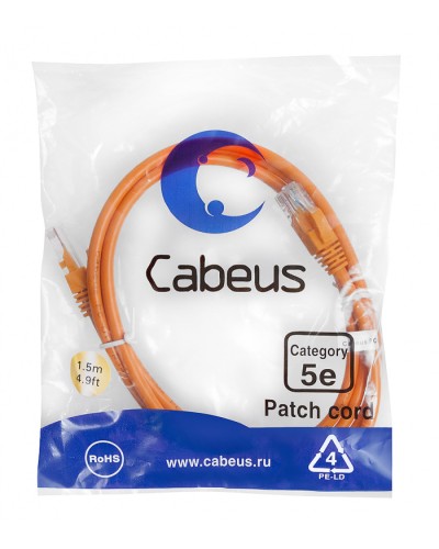 Патч-корд медный U/UTP кат.5е (1,5м) LSZH (оранжевый) Cabeus (PC-UTP-RJ45-Cat.5e-1.5m-OR-LSZH) в Прокопьевске Патчкорды (медные) Pintop.ru