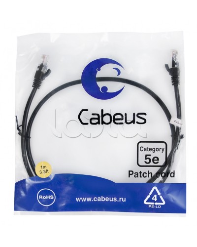 Патч-корд медный U/UTP кат.5е (1м) LSZH (черный) Cabeus (PC-UTP-RJ45-Cat.5e-1m-BK-LSZH) в Прокопьевске Патчкорды (медные) Pintop.ru
