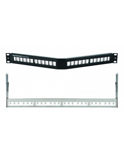 Коммутационная угловая панель 19” наборная, FTP, 1U, 24 порта, черный Eurolan (27A-00-24BL) в Прокопьевске Патч панель Pintop.ru