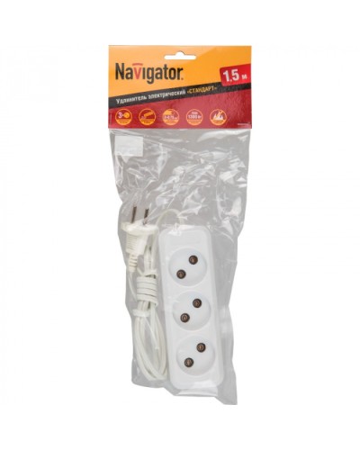 Удлинитель Navigator 71 448 NPE-S1-03-150-X-2x0.75б/з 3 гн. ШВВП 1.5м в Прокопьевске Блоки розеток Pintop.ru