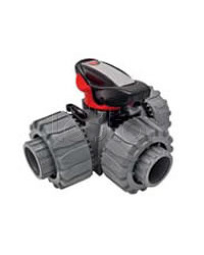 Кран шаровой трехходовой ПВХ D25, под клей Экопласт с муфтовым окончанием (49448) в Прокопьевске Повороты, муфты, тройники Pintop.ru