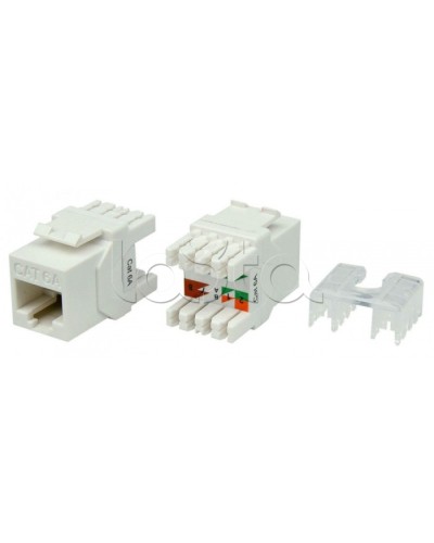 Вставка Keystone Jack RJ-45(8P8C) Hyperline KJ8-8P8C-C6A-180-WH в Прокопьевске Модули Keystone Pintop.ru