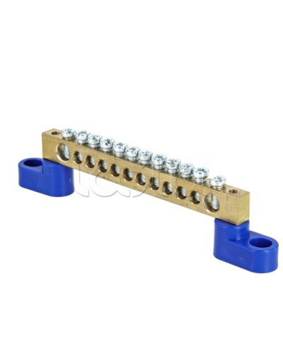 Шина 0 N (8х12мм) 12 отверстий латунь 2 синих угловых изолятора EKF PROxima (sn0-125-12-2) в Прокопьевске Клеммные колодки Pintop.ru