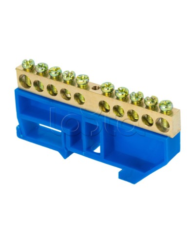 Шина 0 N (8х12мм) 10 отверстий латунь синий изолятор на DIN-рейку EKF PROxima (sn0-125-10-d) в Прокопьевске Аксессуары для стоек и шкафов Pintop.ru